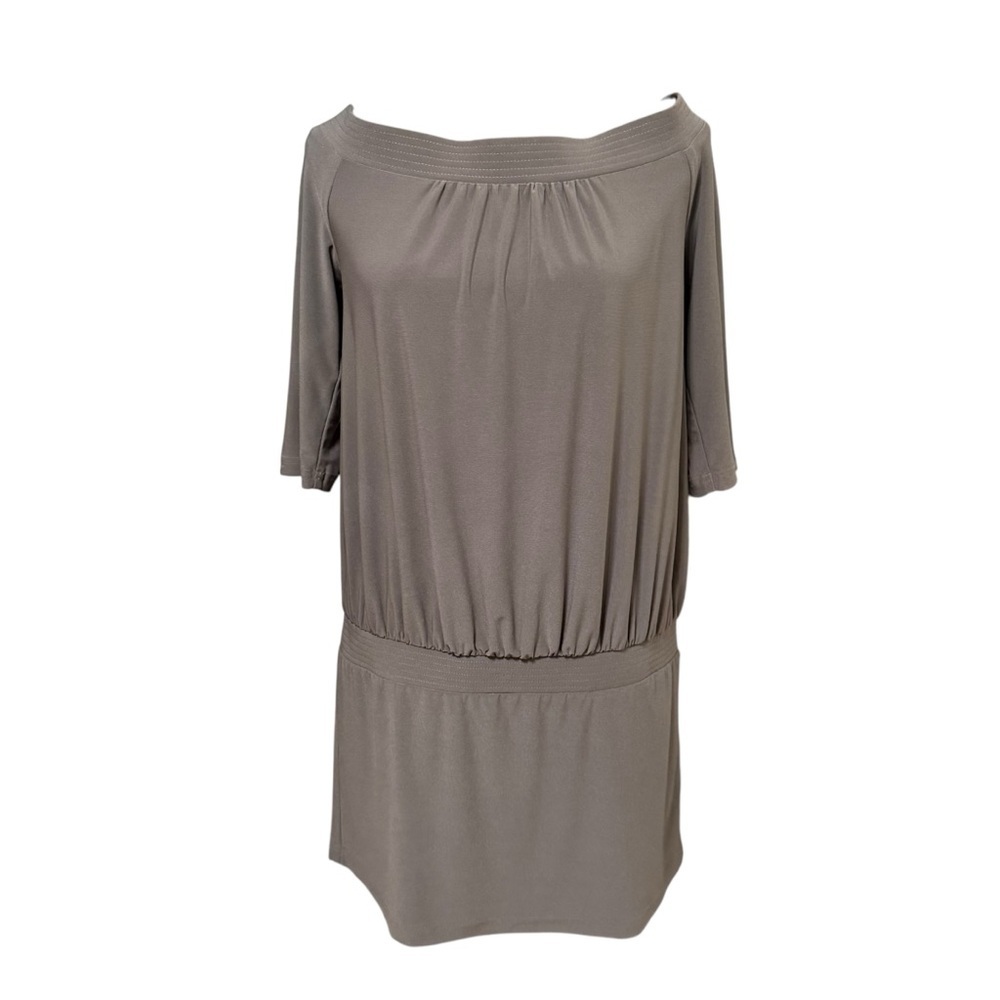 Joseph Ribkoff Taupe Off Shoulder Tunic Top Size 10 Drop Waist